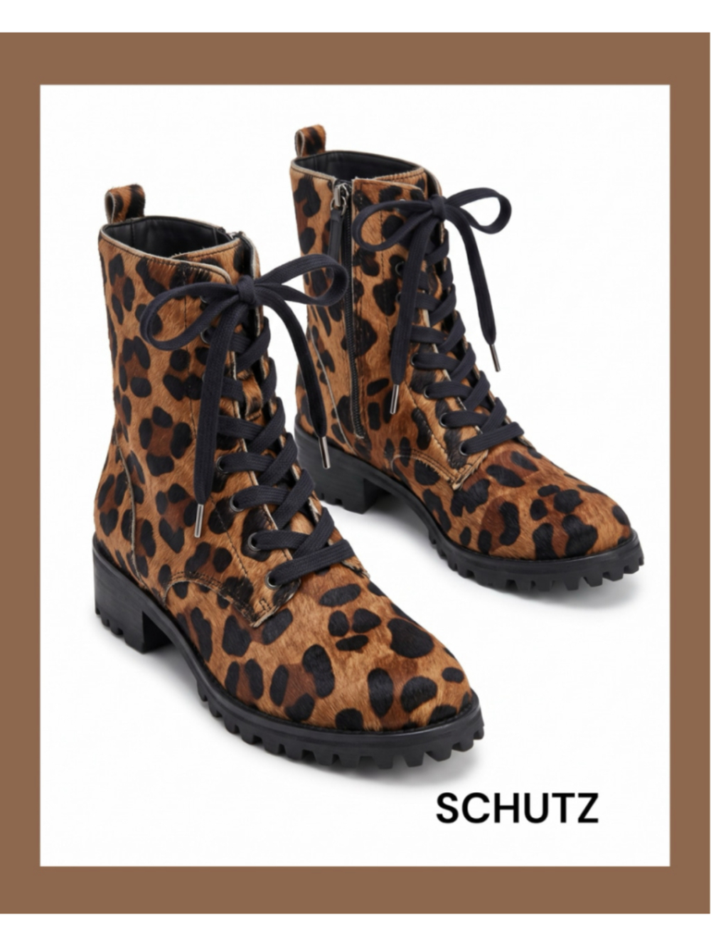 SCHUTZ Leopard Pony Hair leopard Print Lace Up Boots 6.5
